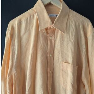VTG Quartet 100% Linen Long Sleeve Button‎ Up Shirt Peach Made in Italy Men's L